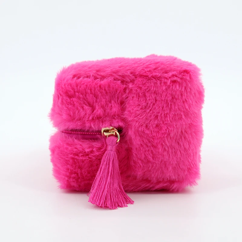 product fashion large capacity cute quilted makeup bag soft faux fur travel cosmetic organizer with zipper closure letter pattern-7