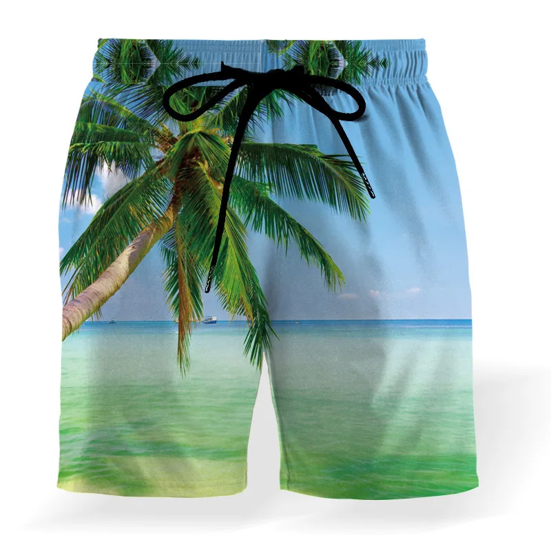 stripe swim trunk 2023 Summer New Coconut Printing Drawstring Elastic Waist Beach Shorts Loose Casual 3D Beach Shorts838_voghion.com