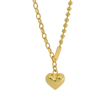 Custom Gift Simple Style Rhodium 18k Gold Plated Necklaces 925 Sterling Silver Bead Chain Heart Shape Necklace