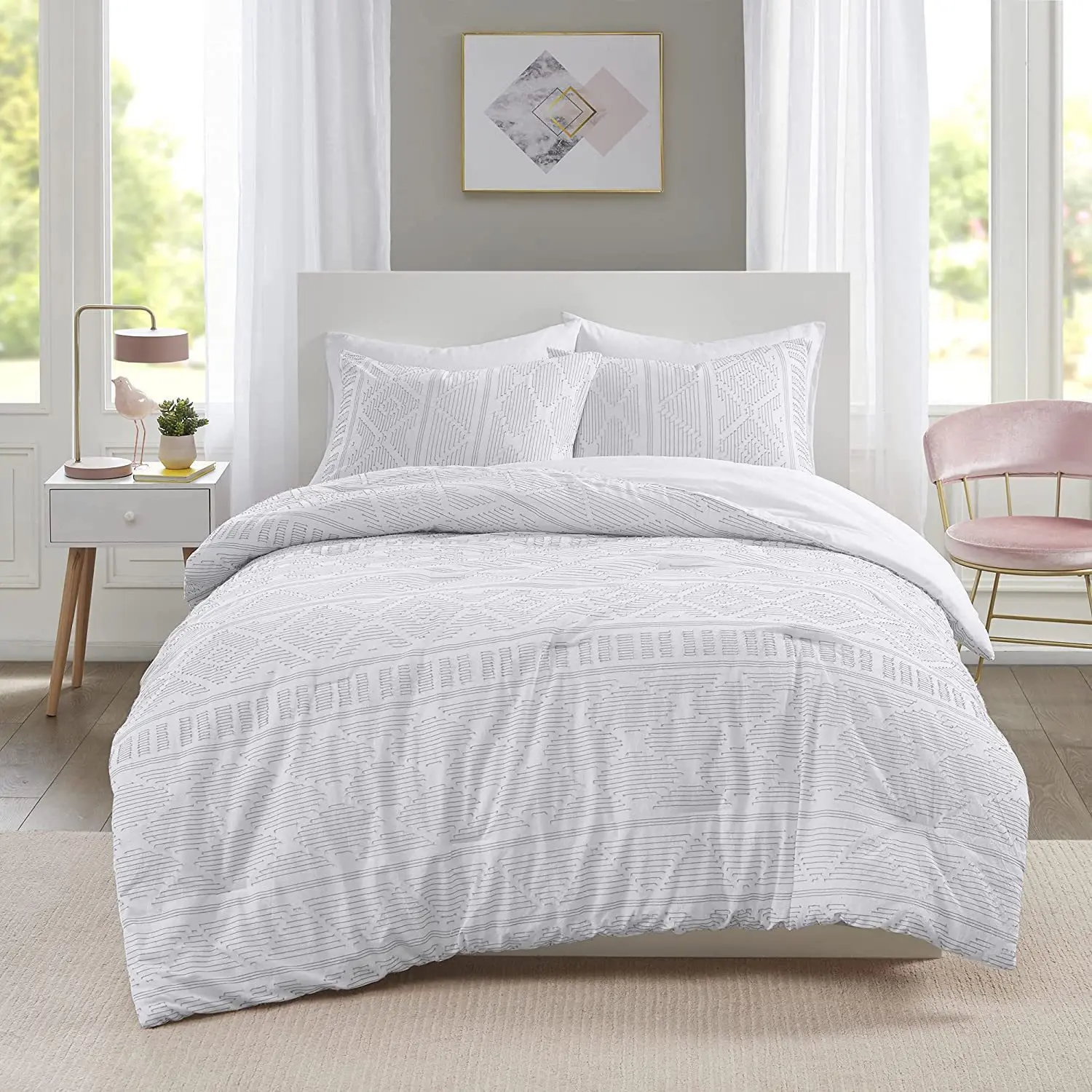 Jacquard Cotton Fabric Solid Color Quilted Comforter Set