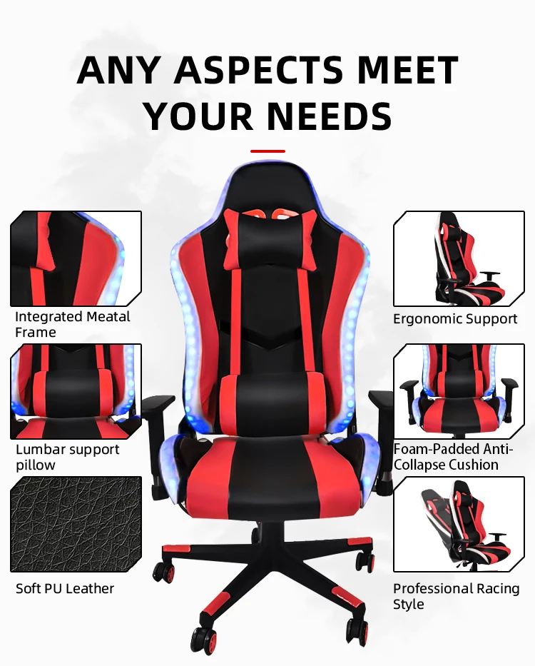 Sillas De Escritorio Gamer Customize Embroidery Logo Gamer Chair Led Light Branded Top Kursi Rgb