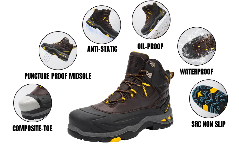 Larnmern S3 Composite Toe Safety Boots For Men Genuine Leather Safety ...