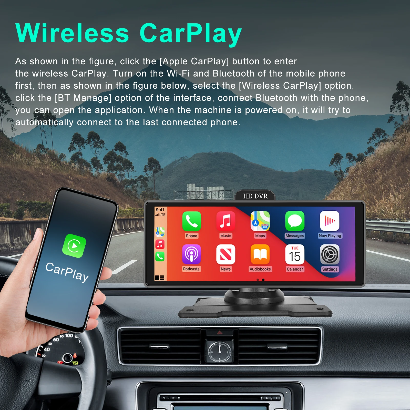  10.26'' Car Stereo with 4K Dashcam, Wireless Carplay & Android  Auto, Backup Camera, Bluetooth, GPS Navigation : Electronics