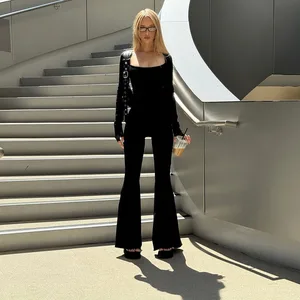 2024 Autumn and Summer New Fashionable Street Creative Street Shooting square Collar Backless Micro Flared Tight Jumpsuit