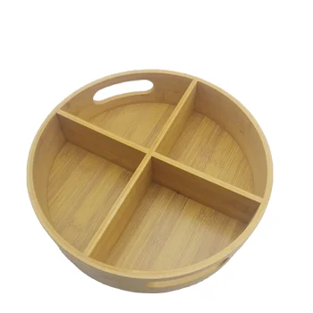 12inches Bamboo Lazy Susan Tray Rotate Serving Tray Kitchen Organizer With 4 Sections