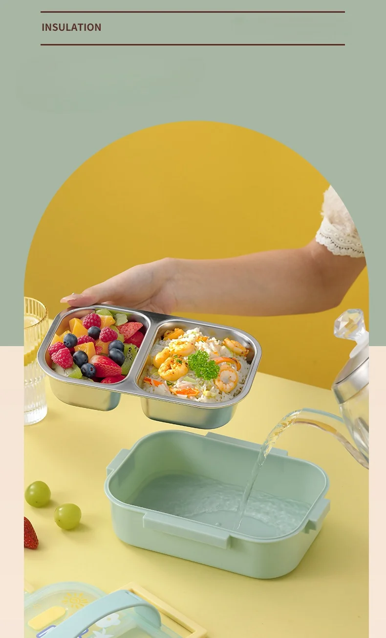 Wholesale Food Container 304 Stainless Steel Lunch Box Portable Double-layer Thermal Bento  Microwave Heating Tiffin Box_18