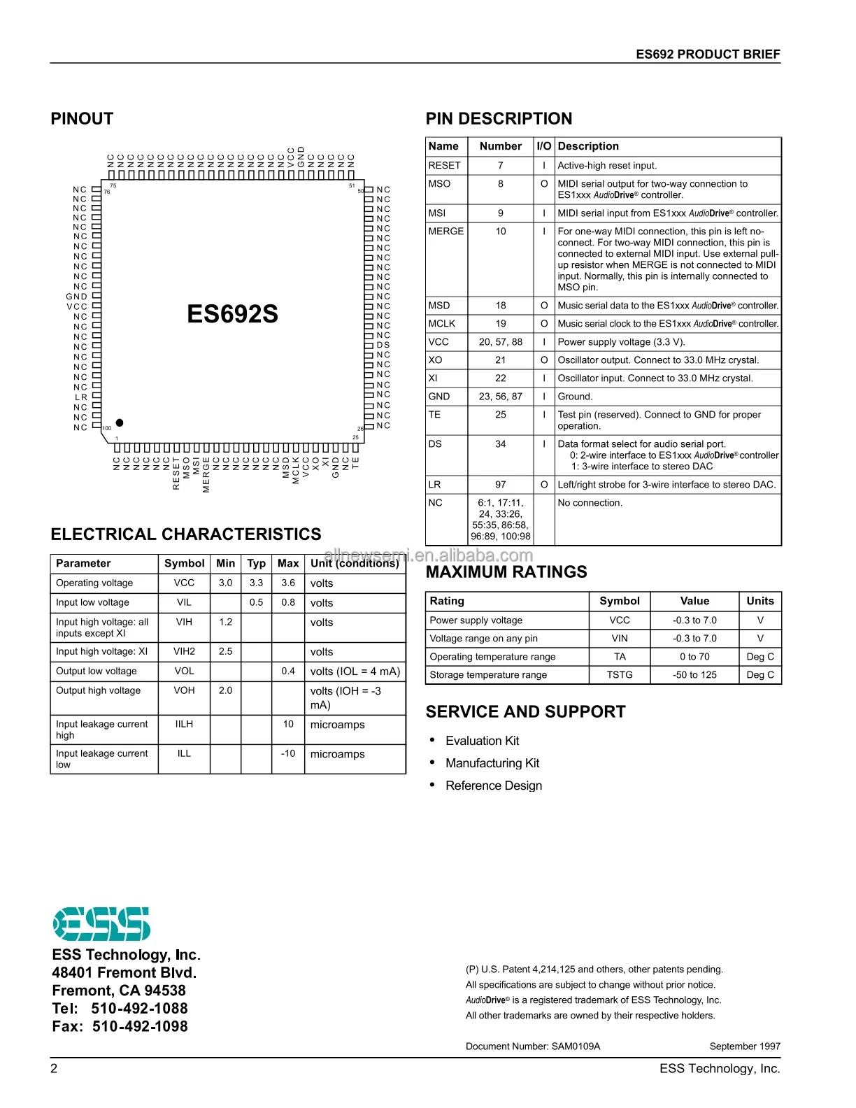 You can contact me for the best price Original ES692S Consumer Circuit PQFP100 PLASTIC QFP-100 Hot sale Original