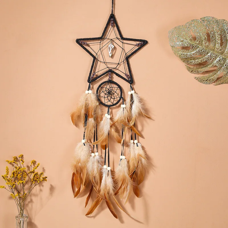 Indian Sun Moon Stars Dream Catcher Handmade Feather Wall Hanging