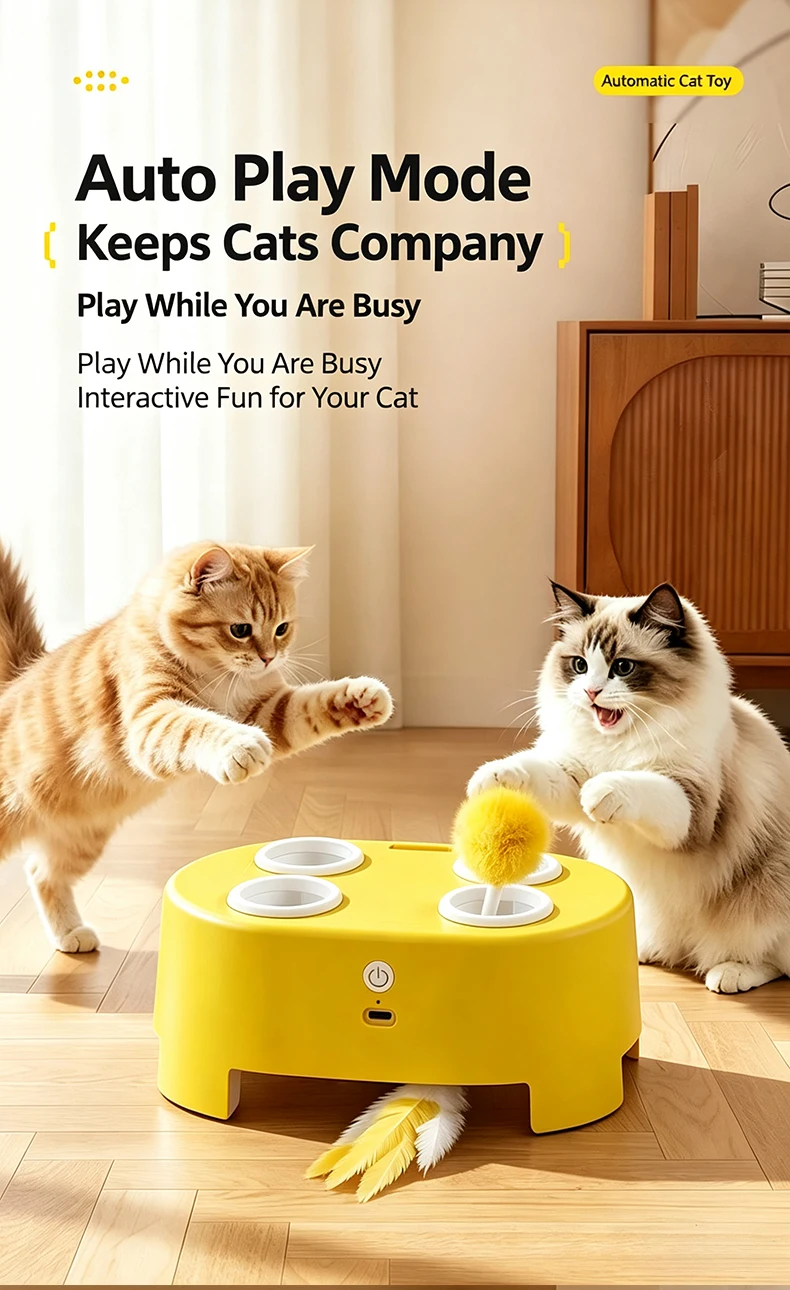 product 3 in 1 electric cat whack a mole toy automatic teaser wand hands free self play boredom relief interactive kitten entertainment-4