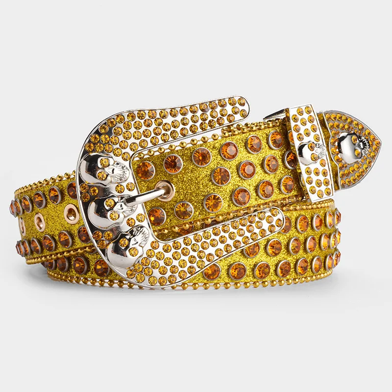 Men Women Rhinestone Belt Bling Western Studded Leather Belt display picture 2