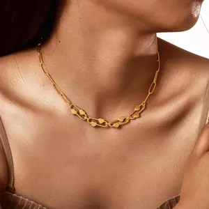 Minimalist Jewelry Gold Color 18k Stainless Steel Choker Necklace Paper Clip Chain Necklace for Women