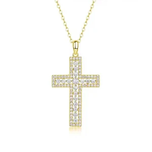 American and European Trendy New Styles Luxury D Color  925 Sterling Silver Moissanite Cross Pendant Necklace Jewelry for Women