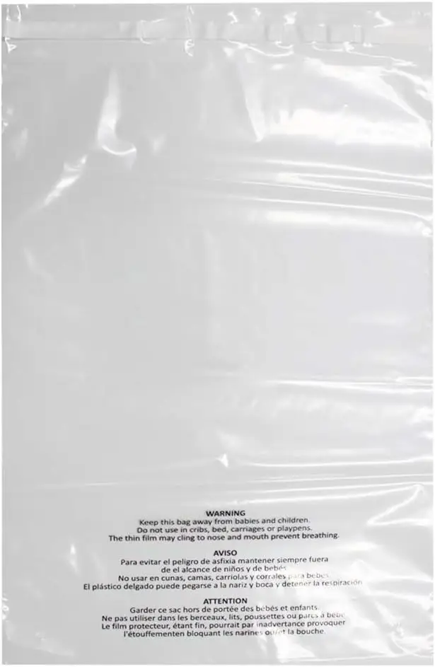 Becko Self Seal Clear Flat Poly Bags With Suffocation Warning For