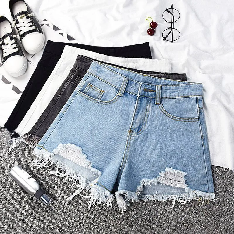 Summer Women's Denim Shorts Thin Style Trendy 2022 New High-waist Plus Size Slimming Ripped Wide-leg A-line Hot Pants Vintage