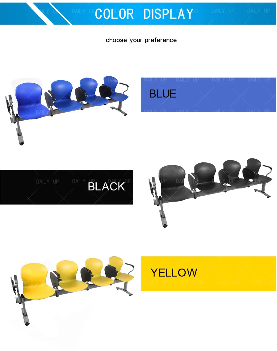 High Quality Public Row Waiting Chair Set With Armrest Metal Frame Four Seat Airport Bench With Word Pad For Hospital School