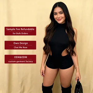 New Spring Sexy Stretch Backless Halter Slim One Piece Black Romper Short Jumpsuit Bodysuit