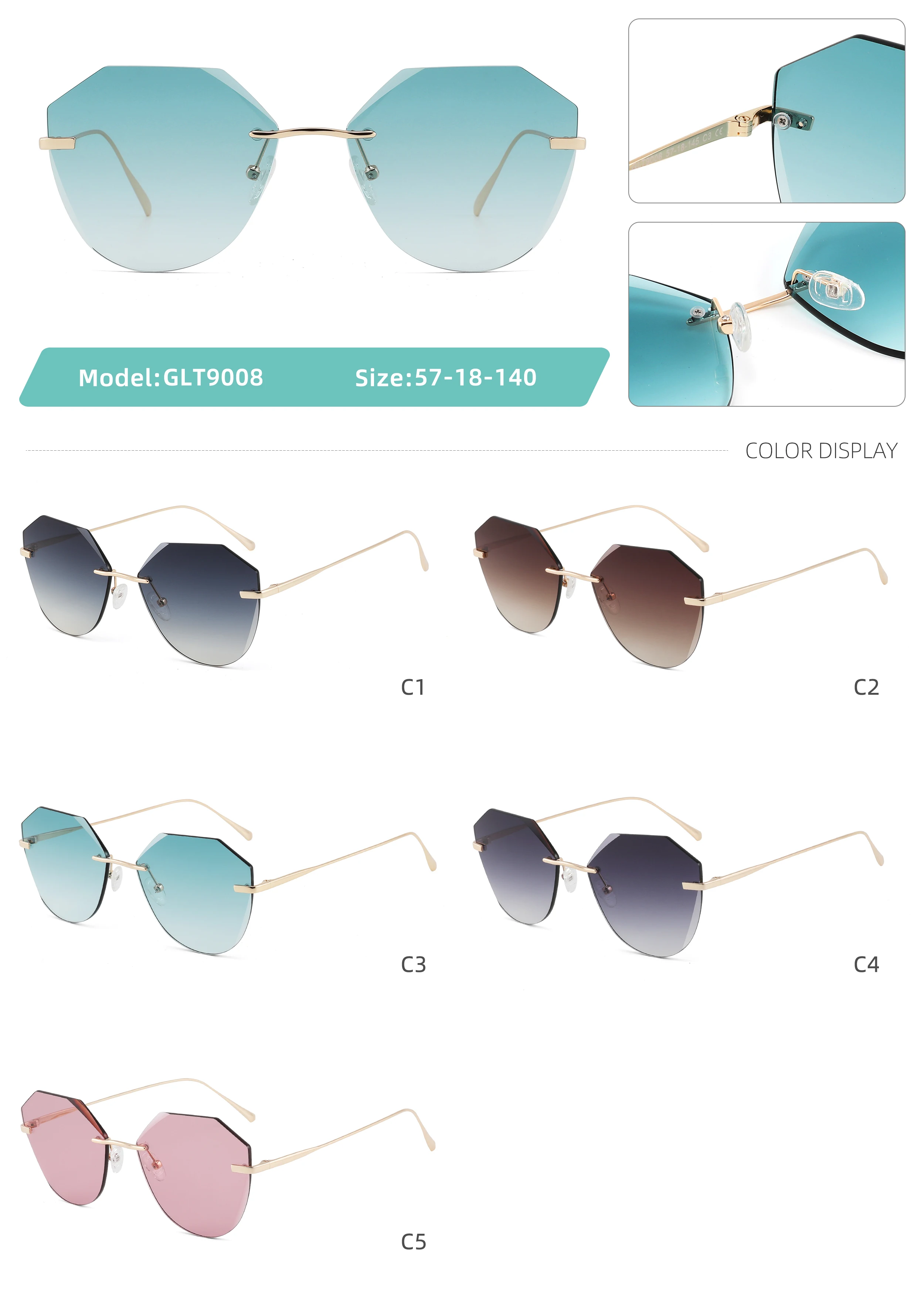 2025 New Arrival Premium Rimless Cat Eye Sun Glasses Unisex UV400 Diamond Cut Polygon Shades Metal Rimless Sunglasses