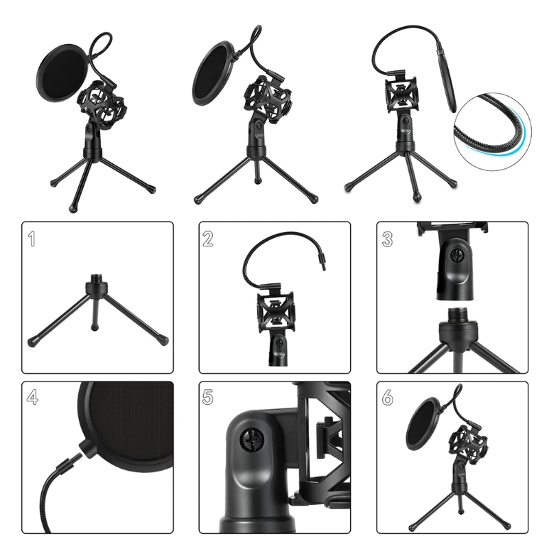 Support universel de Microphone Anti-pulvérisation, 1 pièce, support de trépied de bureau, Anti-choc