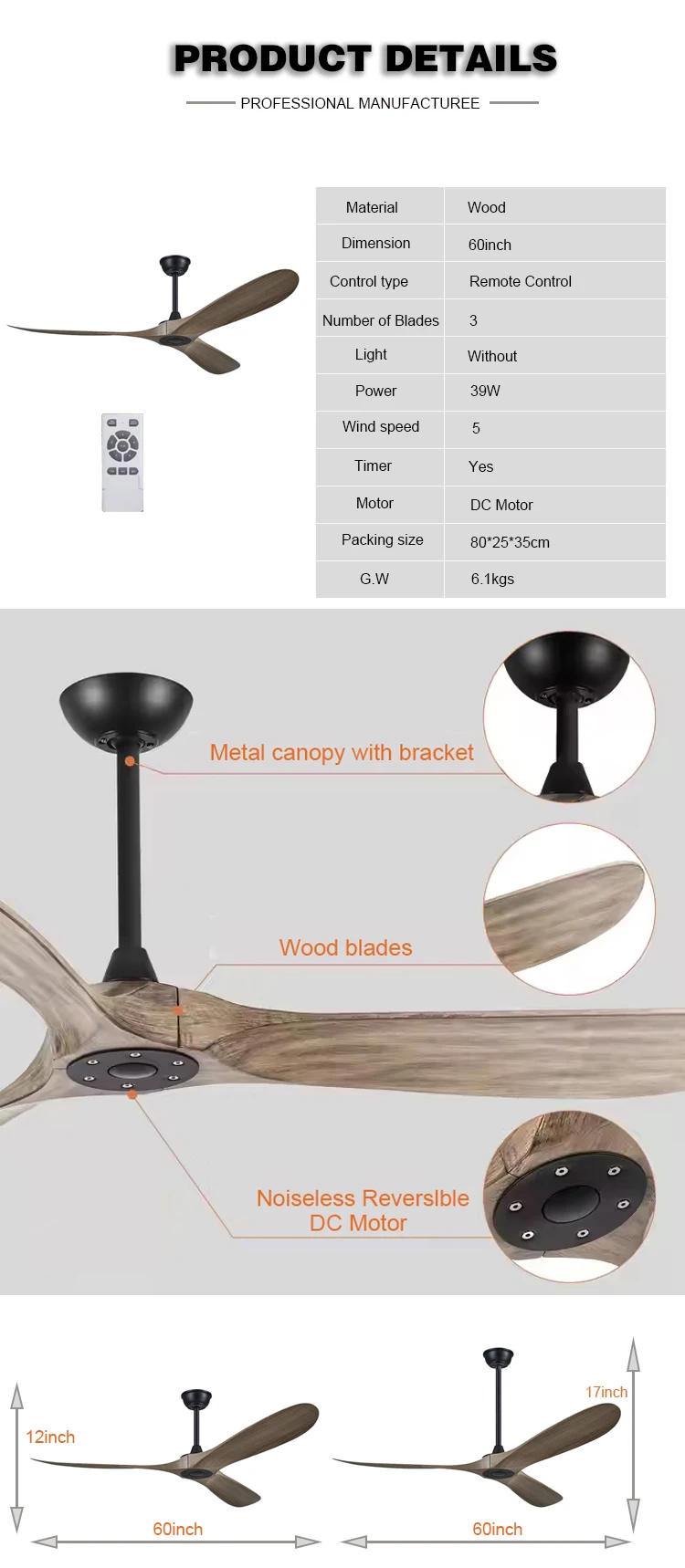 Ceiling Fan, 52", 60", 70" - detail 2