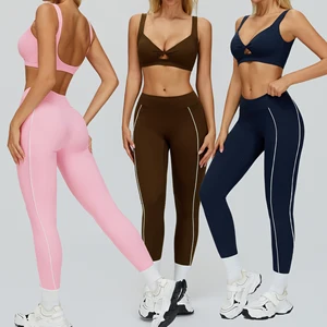 Manufacturers Custom Nylon Activewear Workout Clothing Sports Bra Biker Shorts 2 Pcs Yoga Sets Gym  Outft Women Gym Fitness Sets