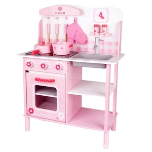 Wooden Pink Play House Children's Wooden Kitchen Toy Set Kitchen Sets Children Pretend Role Play Kitchen Toy Set for Kid