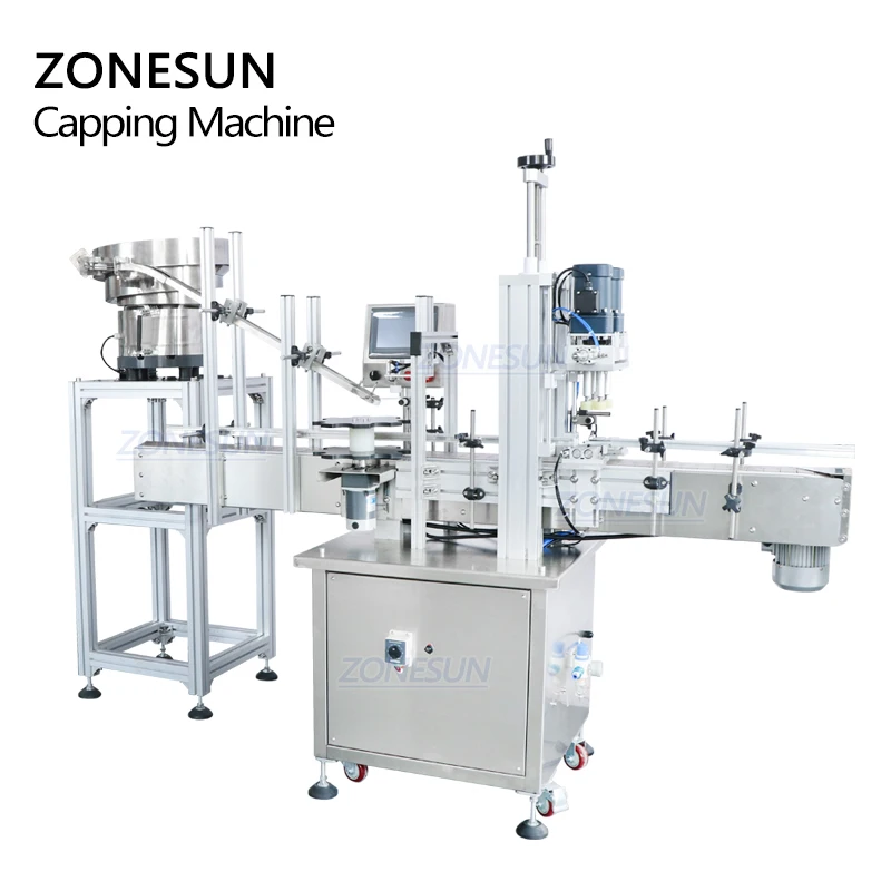 ZONESUN Automatic Essential Oil Dropper Bottle Cap Tightening Screw Lid Vial Capping Machines With Cap Feeder for Glass Jars