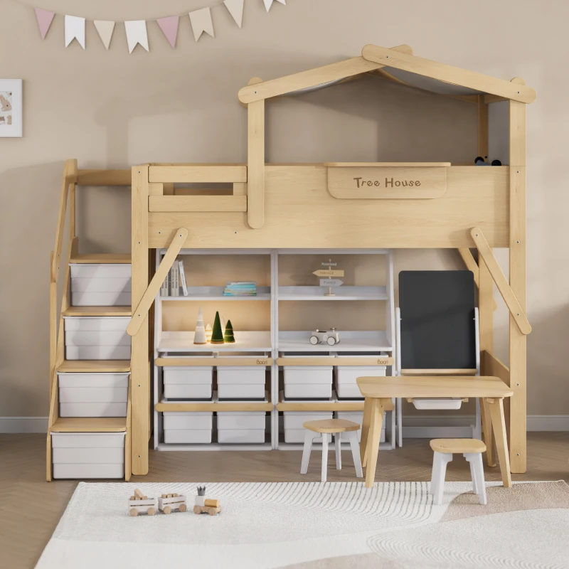 Multifunction Kids Treehouse Long Junior Double Loft Bed Furniture Set Children's Playhouse Design Kids Beds for Girls and Boys
