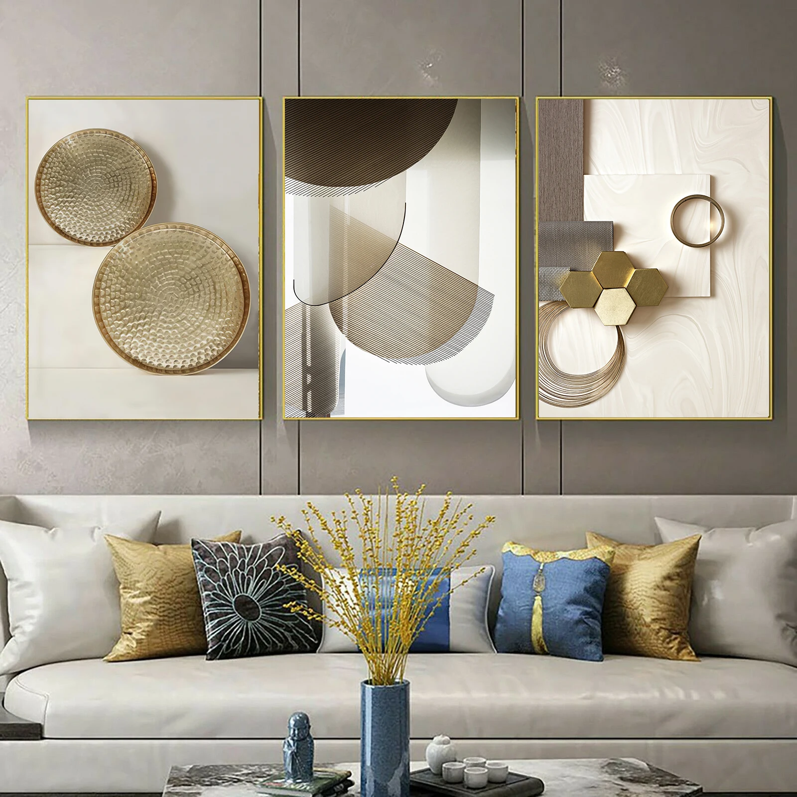 Abstract Golden Circle Solid Geometry Luxury Wall Art Pictures and Posters Print on Canvas for Home Decor Cuadros Living Room