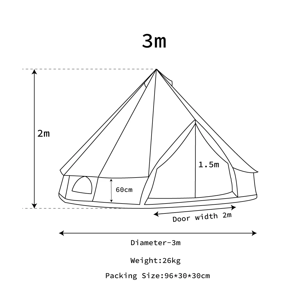Waterproof Outdoor Glamping Family 3m Bell Tent Mongolian Yurt Tent