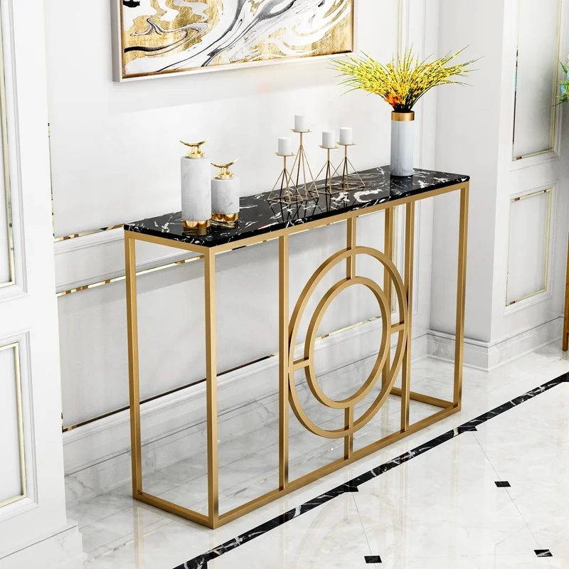 SWT High End Hallway Metal Frame Home Golden Console Table With Marble Top