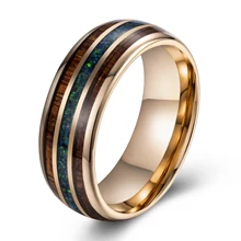 Green Opal Whiskey Wood Coffee Black Plated Couple Ring Wedding Band