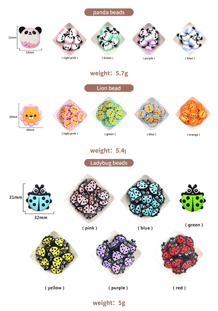 Character Teether Custom Shape Diy Character Silicone Teether Beads Clips Cartoon Animals ...