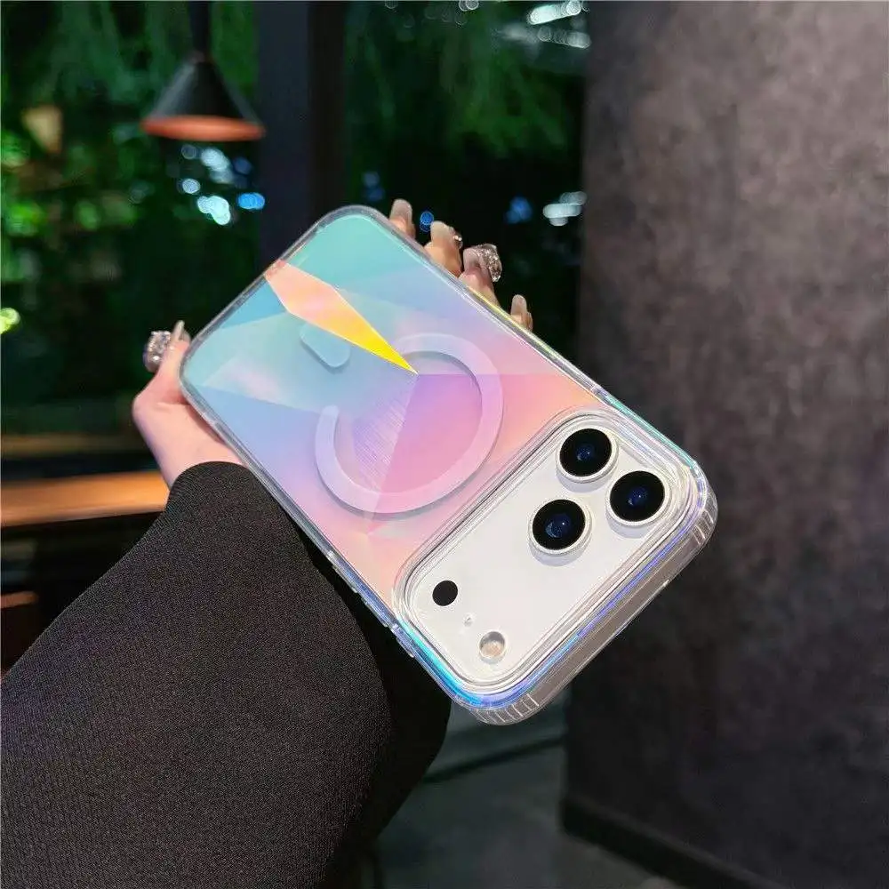 For iPhone 17 Pro Max Color Plated Transparent Color Change Phone Case Fro iPhone 16 Magnetic Shockproof Phone Protection Cover
