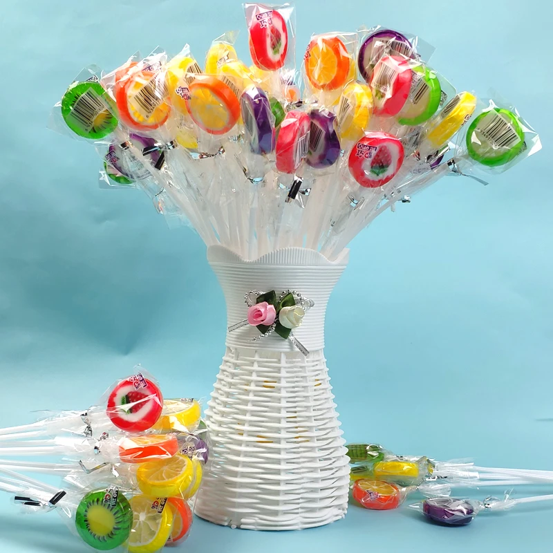 Halal Factory Price Assorted Fruit Sweet Slice Lollipop Hard  Candy Manufacturer