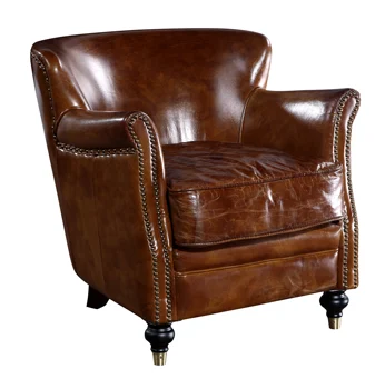 Loft Industrial Antique Genuine Leather Upholstered Leisure Lounge Chair