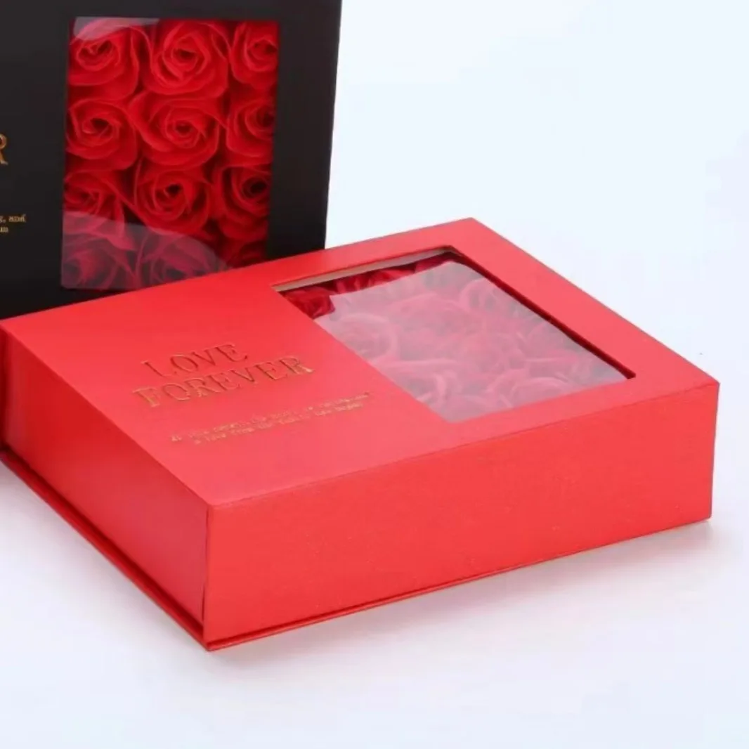 Love Pearl Necklace Gift Box with Red Roses