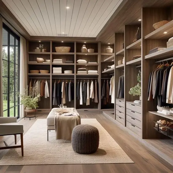 Custom Luxury Design Brown Wooden Carcass Walk in Closet for Storage and  Wardrobe