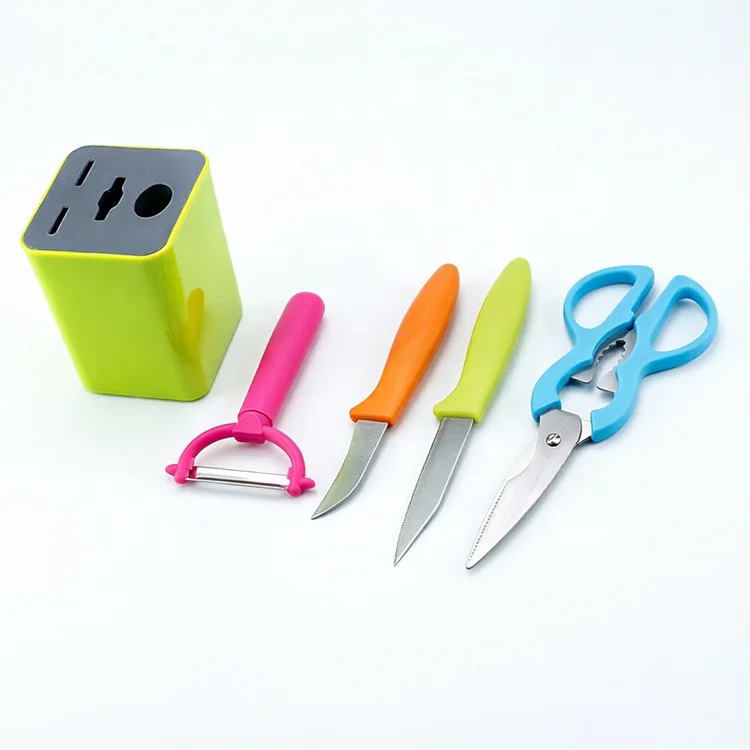5 Piece Kitchen Knife Set With Scissors Block Stainless Steel Chef Utility Paring Knives Gift Set for Home Cooking