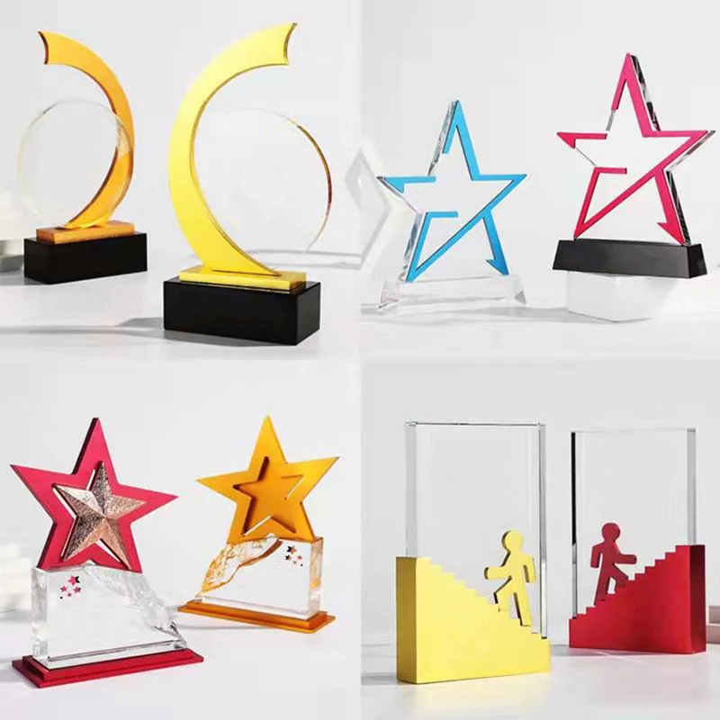 Simple Transparent Metal Crystal Trophy Geometry Round Fine Gift Award Souvenirs Honor Luxury Trophy