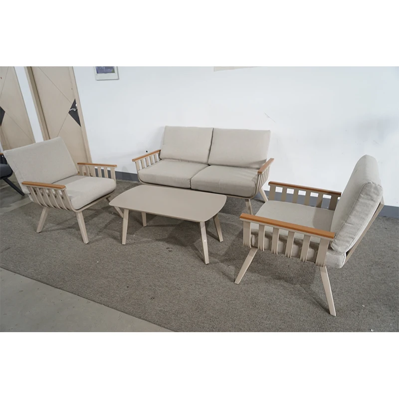 product 4 pcs modern aluminum patio furniture set outdoor garden sofa set weatherproof rust resistant customizable color-5