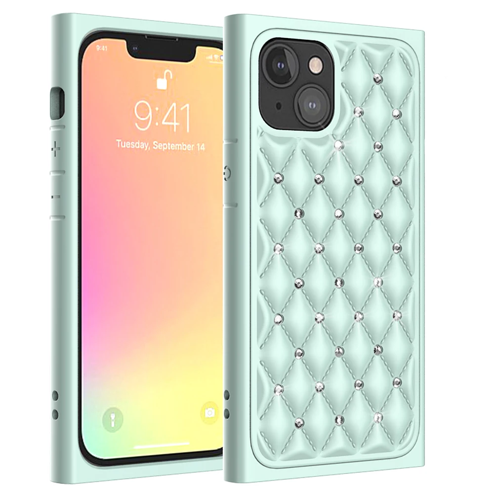 Unique Luxury Phone Case for iPhone 13 Pro Shell Rhinestone Square Cover New for iPhone 13 Max Case