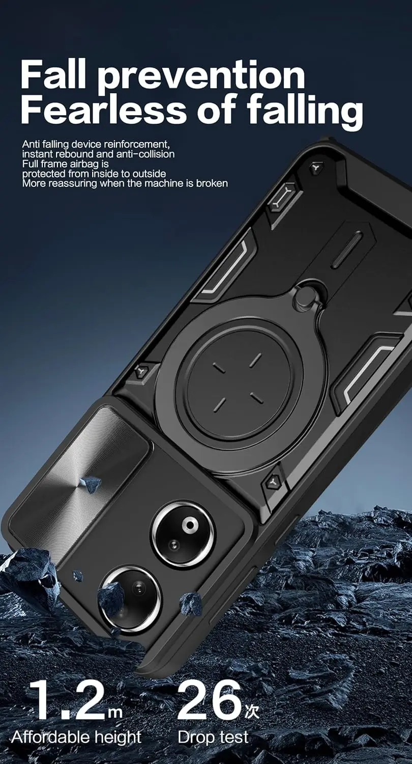 Slide Camera Lens Cover for Huawei Honor X6B X9B X9A X8B X7B Metal Ring Rotation Kickstand Shockproof Heavy Duty Protective Case