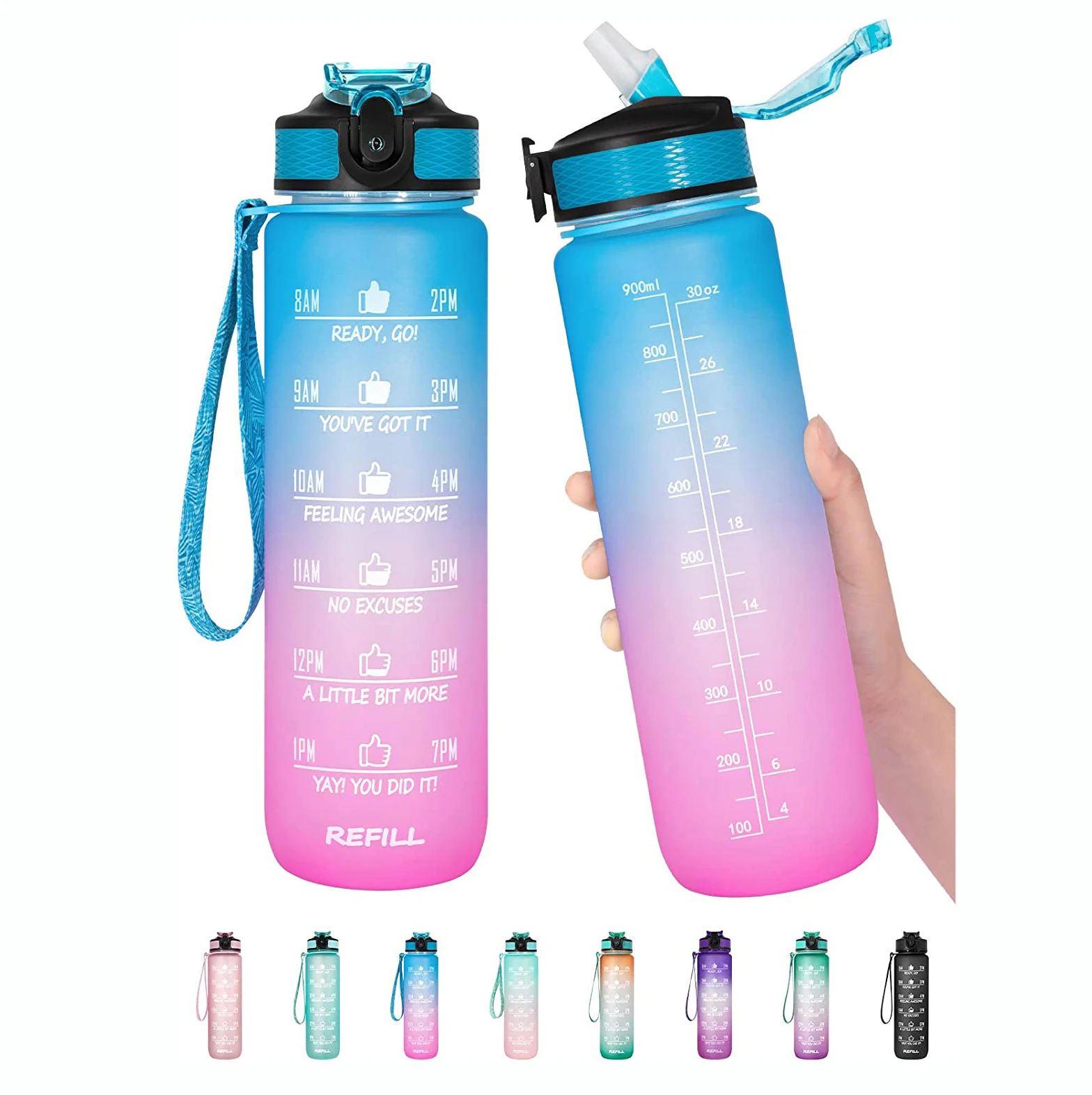 Water Bottle 32oz with Straw, Motivational Water Mug with Time Marker &  Buckle Strap,Leak-Proof Tritan BPA-Free, Ensure You Drink Enough Water for  Fitness, Gym, Camping, Outdoor Sports 