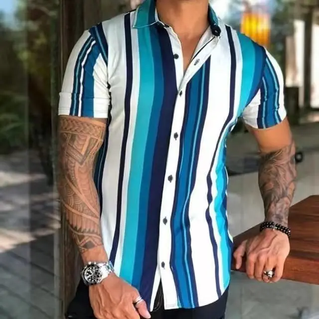 Mens Custom Clothing Shirt Fashion Stripes Print Sleeve Tees Summer ...