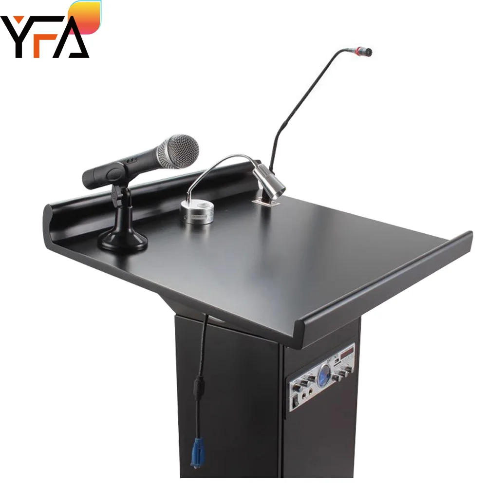 Multifunctional Rostrum with Built-in Mic, Light,Wireless Microphone,Built-in Speakers & Mic Multifunctional Media Lobby Podium