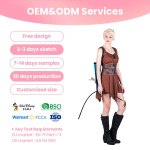 Adult Huntress Costume Brown Dress with Bow and Arrow Set for Cosplay Parties