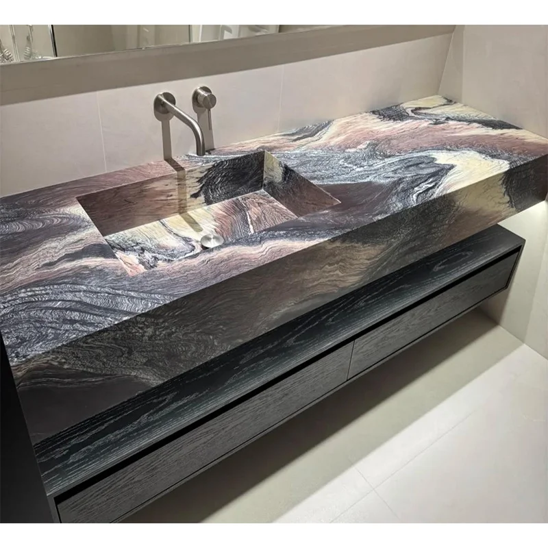 Азул Эксплозион кварцити, фиолетов түстүү модерн квадраттик оймо-чөйрө, ичке бөлмөлөрдө, кухняда, мрамордун үстүнөн, башка бөлмөнүн уюштуруу үстүнөн