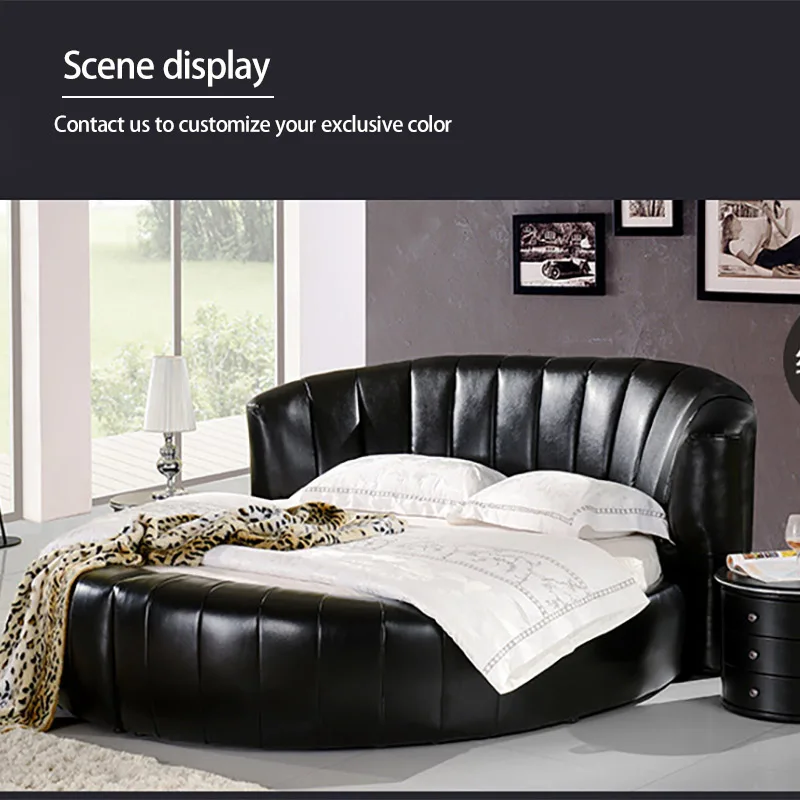 Design alto lusso imbottito letto rotondo King Camas in pelle