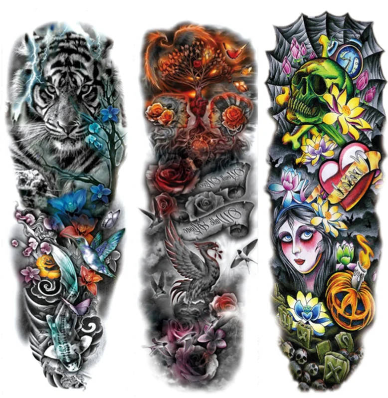 Waterproof Temporary Arm Tattoo Arm Arts Body Art Unisex Cosplay Accessories Tribal Tiger Dragon Skull Arm Tattoo Sticker