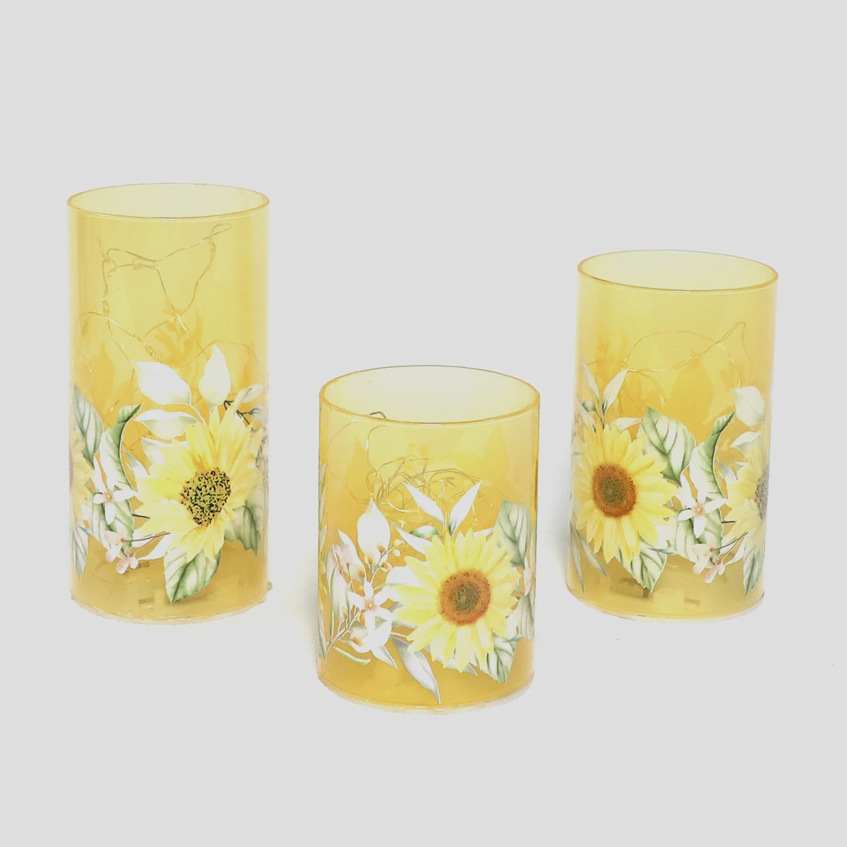 Sunflower Flameless Cylinder Candles LED Love Hope Faith Candles Battery Operated Yellow Floral Flickering Candles For Summer Ho